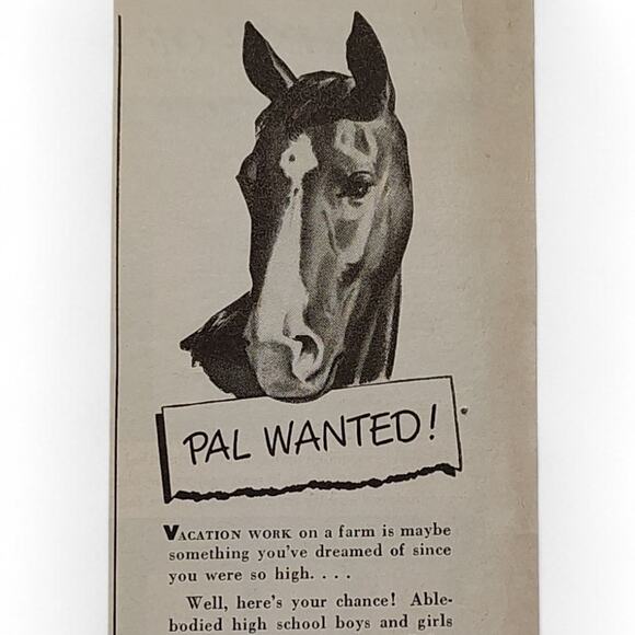 1943 Farm Work Print Ad Pal Wanted Wartime Victory Food Supply Ephemera - Picture 1 of 6